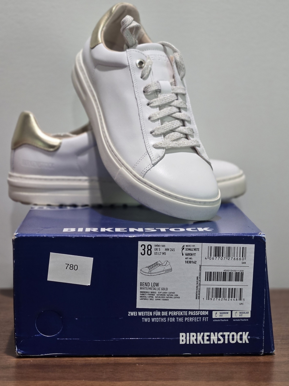 Birkenstock White Sneakers with Metallic Gold Heel Accent